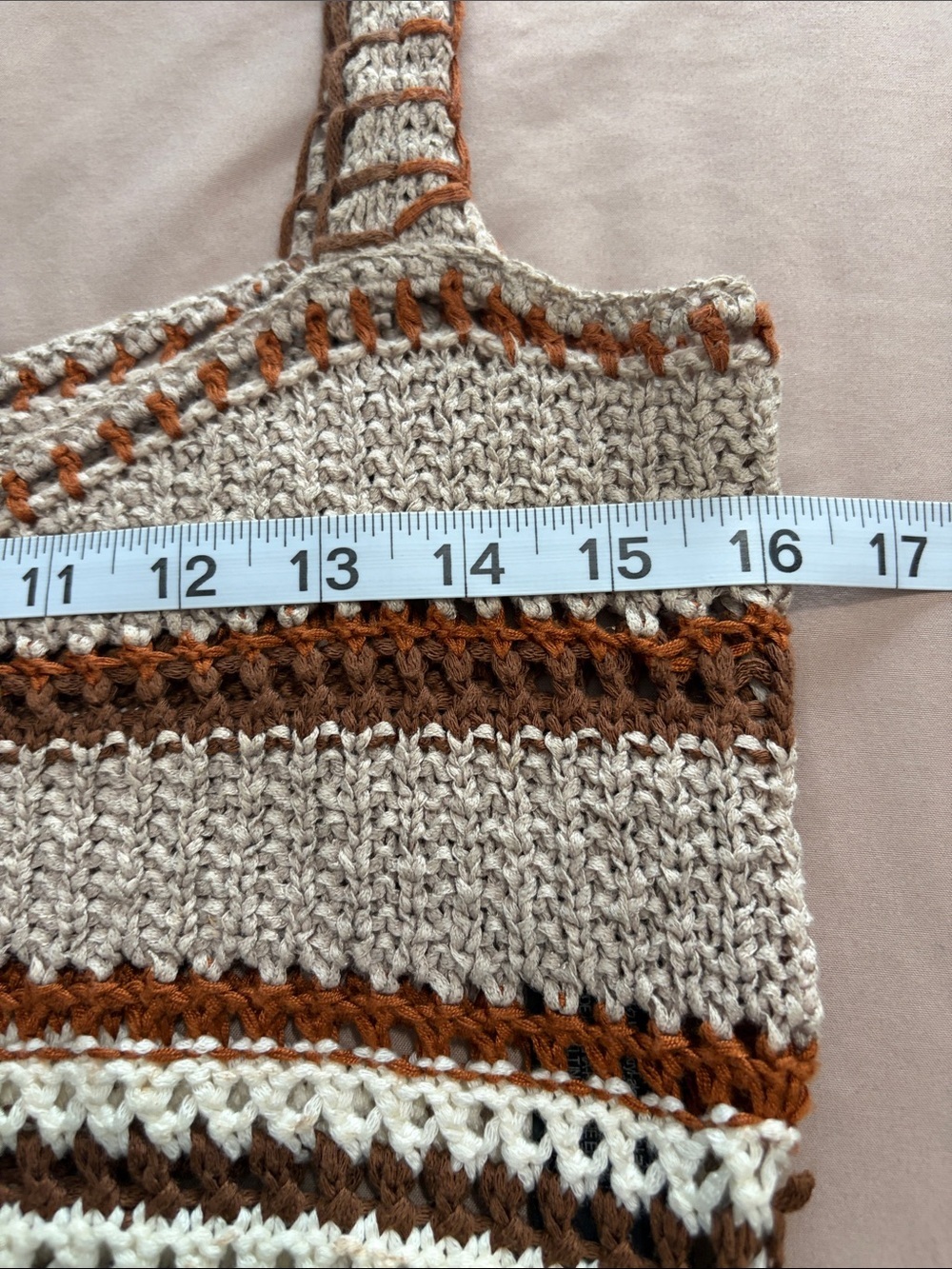 Zara Knit Brown & Cream Striped Crochet Cropped Tank - Picture 6 of 10
